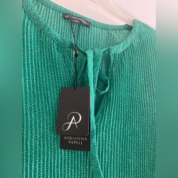 Adrianna Papell blouse Green with white dots. Beautiful pleated, long sleeves. - Picture 9 of 10